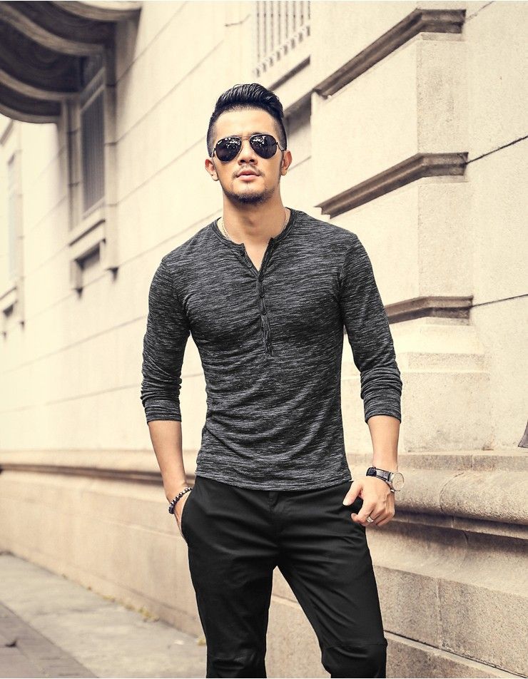 Heren Henley Shirt Lange Mouw 