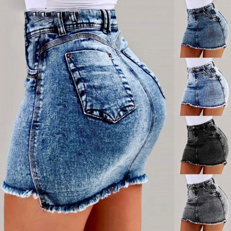 Faldas De Mezclilla De Verano Para Mujer 2019 Nueva Falda De Jeans Ajustados De Cintura Alta Faldas Cortas De Bolsillo Para Mujer De 19,51 € |