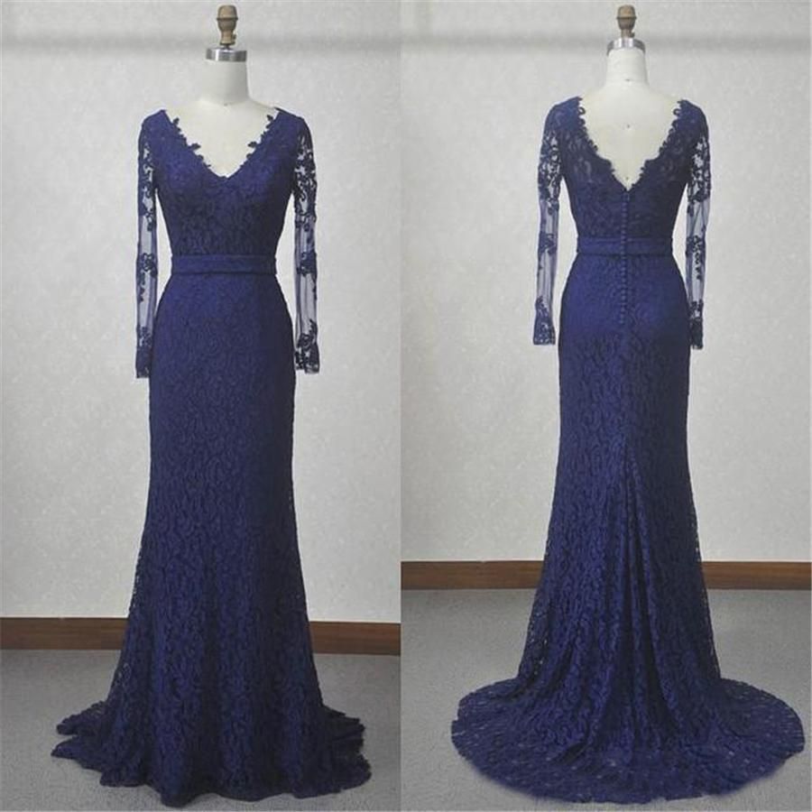 navy blue long sleeve mermaid dress