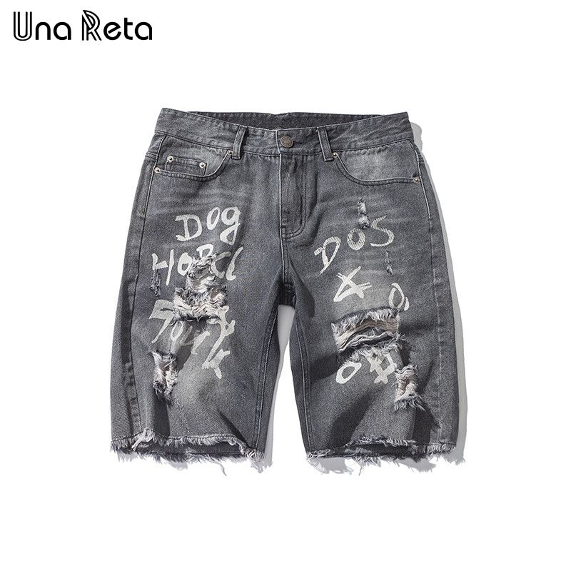 Compra Una Reta Denim Shorts Hombre 2018 Nuevo Diseño De Agujero Roto  Pantalones Cortos De Hip Hop Vintage Lavado Negro Gris Pantalones Cortos De  Mezclilla De Impresión Hombres Barato | Entrega Rápida