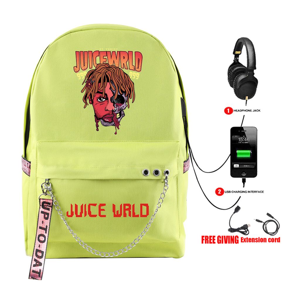 Mens Juice Wrld Backpack Fashion USB Multifunction Backpack Oxford