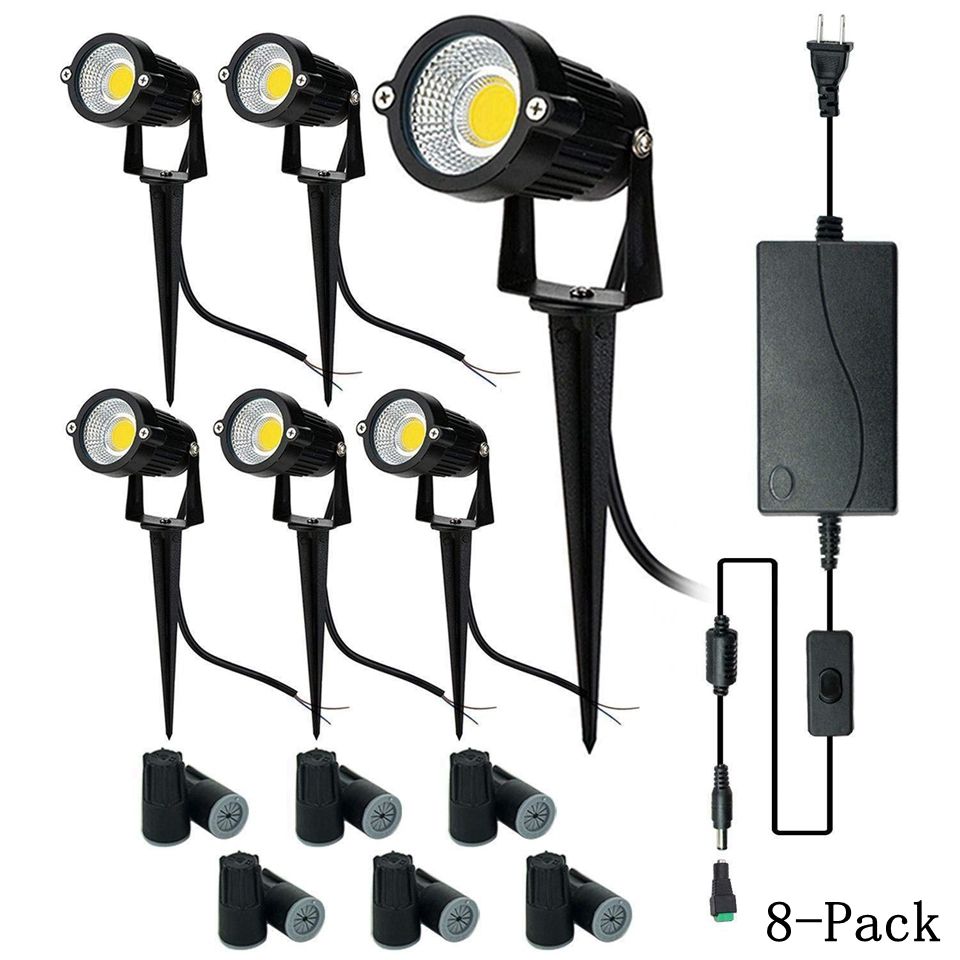 Upgrade Led Outdoor Spotlight 8 Pack 12v Low Voltage Landscape Lighting Warm White Ip65 Waterproof Garden Lights With Ul Listed Adapter