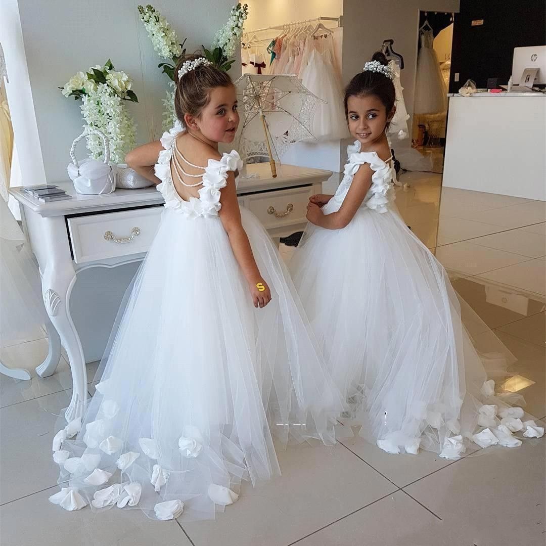 2019 Lovely White Flower Girls Dresses Hand Made Flower Long Ruffle ...