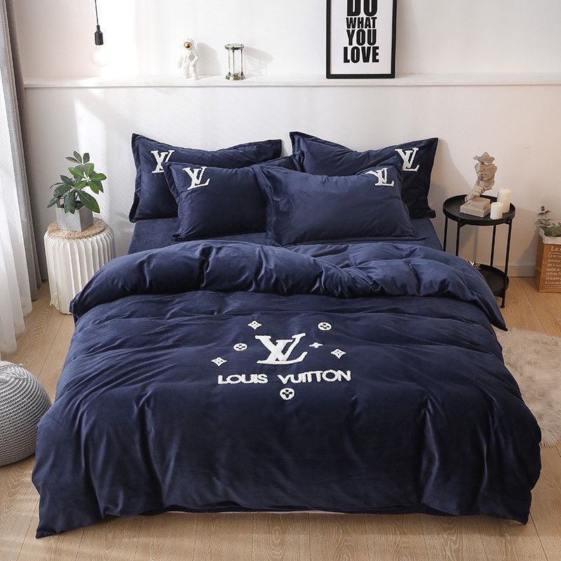 Luxury L Letter Bedding Cover Sets New Navy Simple Men Duvet Cover