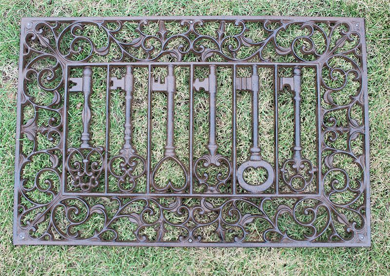 2021 Cast Iron Door Mat Rectangle Old Keys Scroll Victorian Doormat