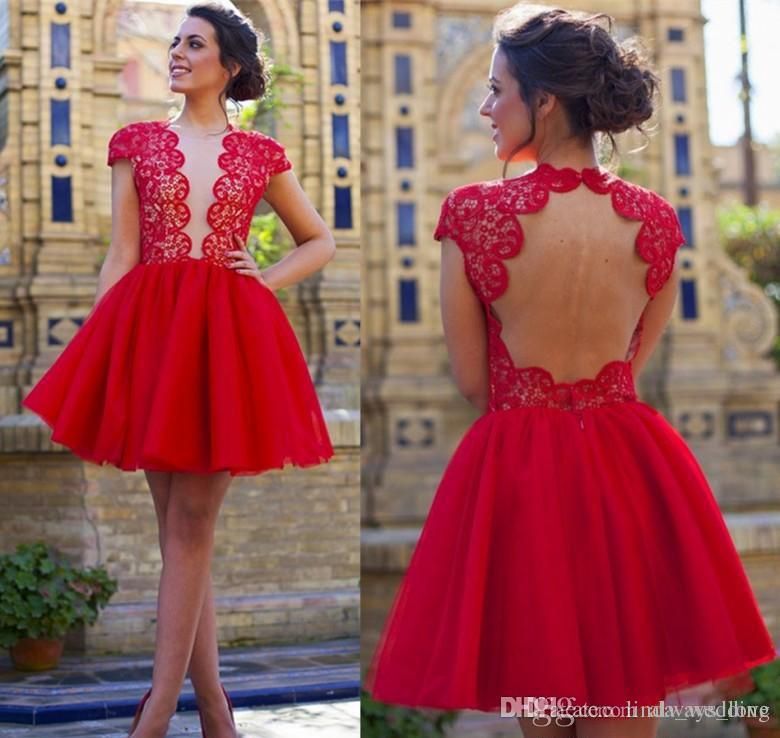 red lace hoco dress