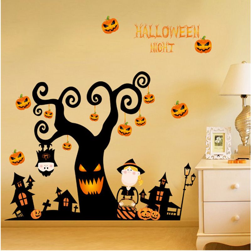 Compre Pegatinas De Pared De Halloween Decoracion De La Pared Del Hogar Calabaza Terrorista Habitacion De Los Ninos Decoracion Del Dormitorio Cartel De Bricolaje Mural Wallpaper Wall Decal A 1 69 Del