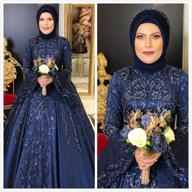 navy blue traditional wedding dresses