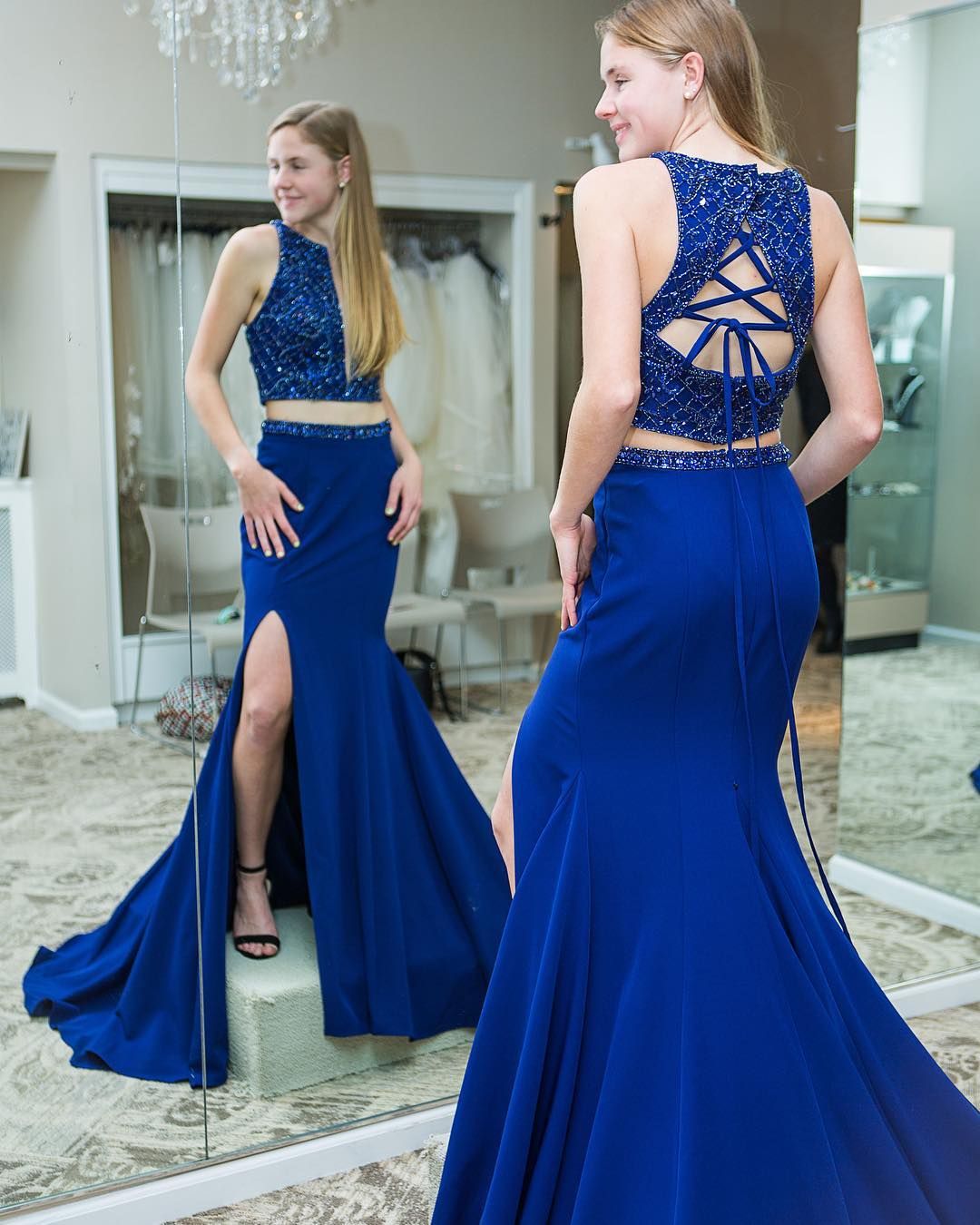 blue and gold prom dresses 2019