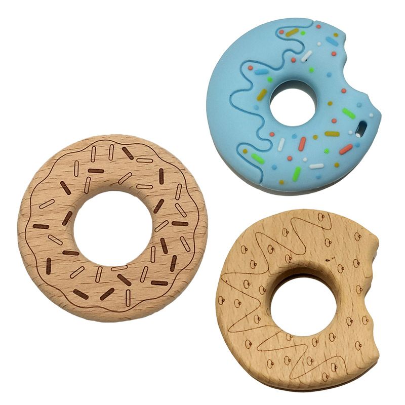 2020 Baby Silicone Teether Donuts Pendant Toys Chewing Wooden Doughnut