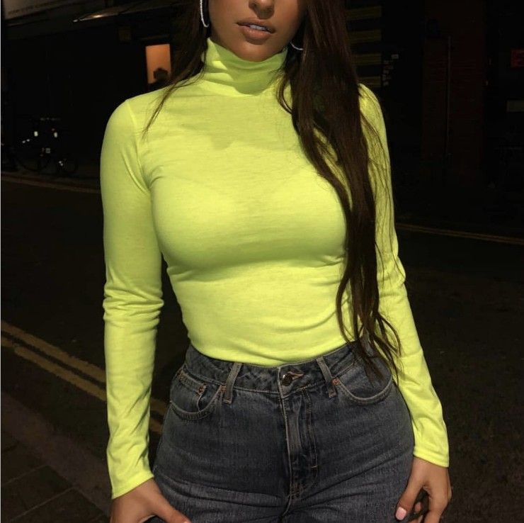 Turtleneck Crop Top Long Sleeve Shirt 