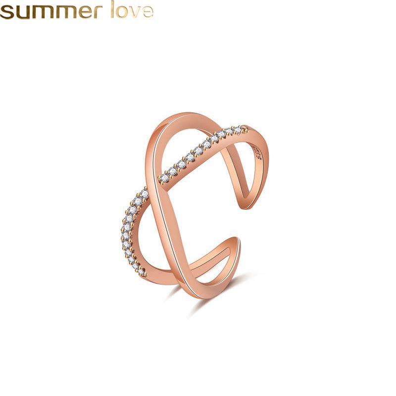 Acquista Anelli Di Fidanzamento Di Zirconi Fatti A Mano Le Donne Anello In Argento Con Croce In Oro Rosa Minuscolo Grande Lettera X Le Donne Gioielli Da Sposa Feste Da Donna A