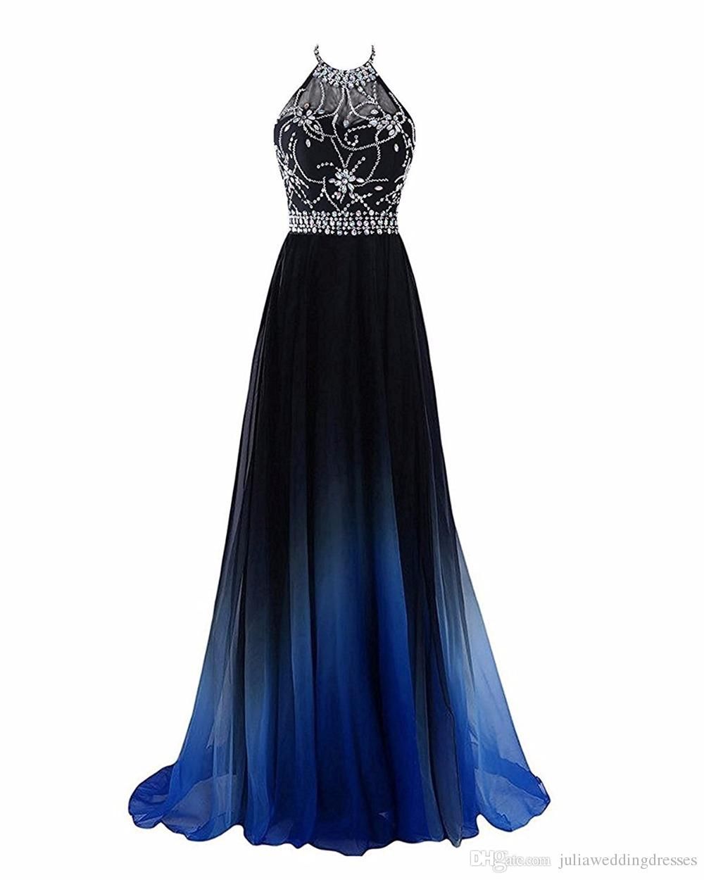 blue flowy prom dress