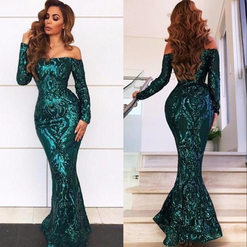 emerald green sequin prom dress