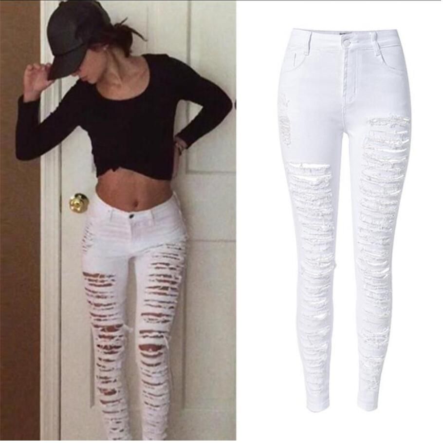 Compra Moda Vaqueros Del Agujero Blanco Mujer Lápiz De Los Pantalones  Vaqueros Flacos De Las Mujeres Femme Vaqueros De Mujer Mezclilla Pantalones  De Mezclilla Pantalon Jean Rasgados Barato | Entrega Rápida Y
