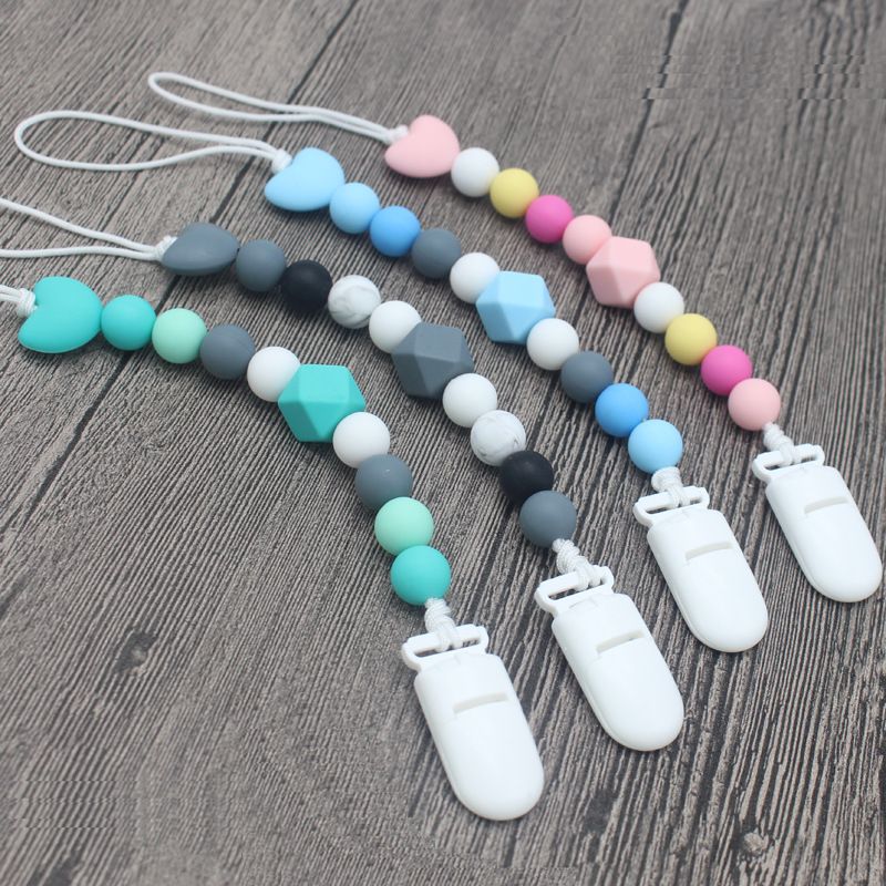 Wood Pacifier Clips Crown beads Beaded Pacifier Chain Baby molar toy