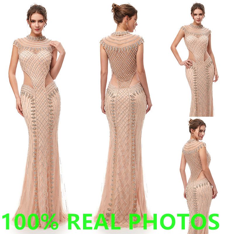 Luxury Champagne Mermaid Women/'s Wedding Party Prom Dress Celebrity Evening Gown