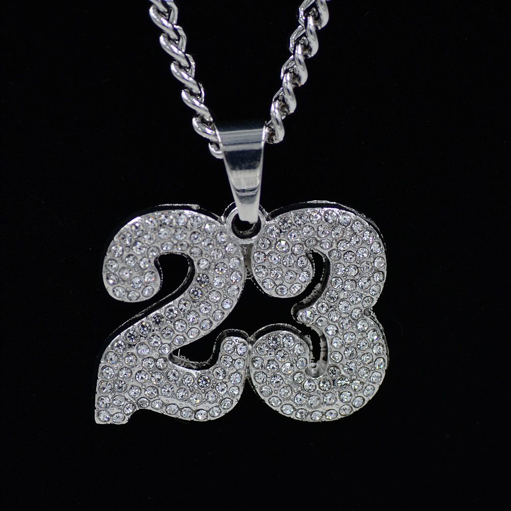 Estereotipo infancia Cereza Uodesign Tamaño grande Número 23 Jersey Colgante Collar Color dorado  Diamantes de imitación Diamantes simulados Joyas