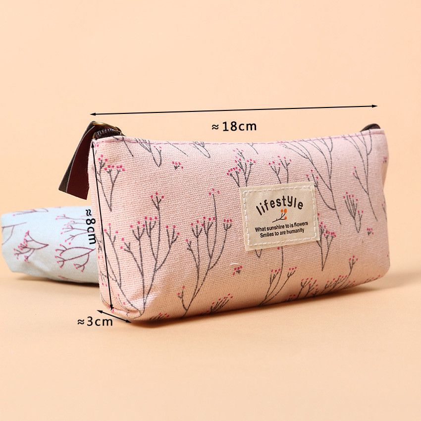 Lindo Kawaii Floral Lienzo Cremallera Estuches de lápices Tela Flor Árbol Pluma Útiles escolares