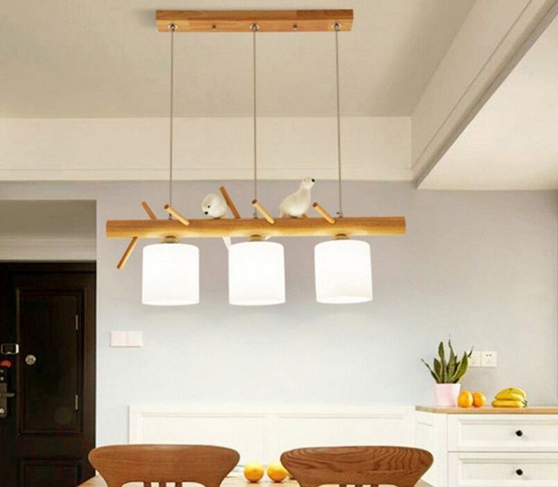 Luces colgantes nórdicas decorativas Lámpara colgante de vidrio Comedor Habitación para niños E27 Cabezas Lámpara colgante pájaros Madera Led Hanglamp MYY