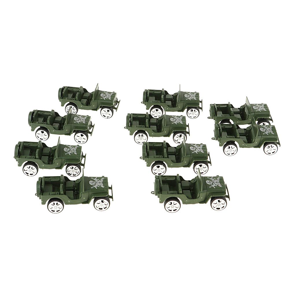 10pc Mini Plastic Military Playset Toys Car Jeep Sand Table Model Layout