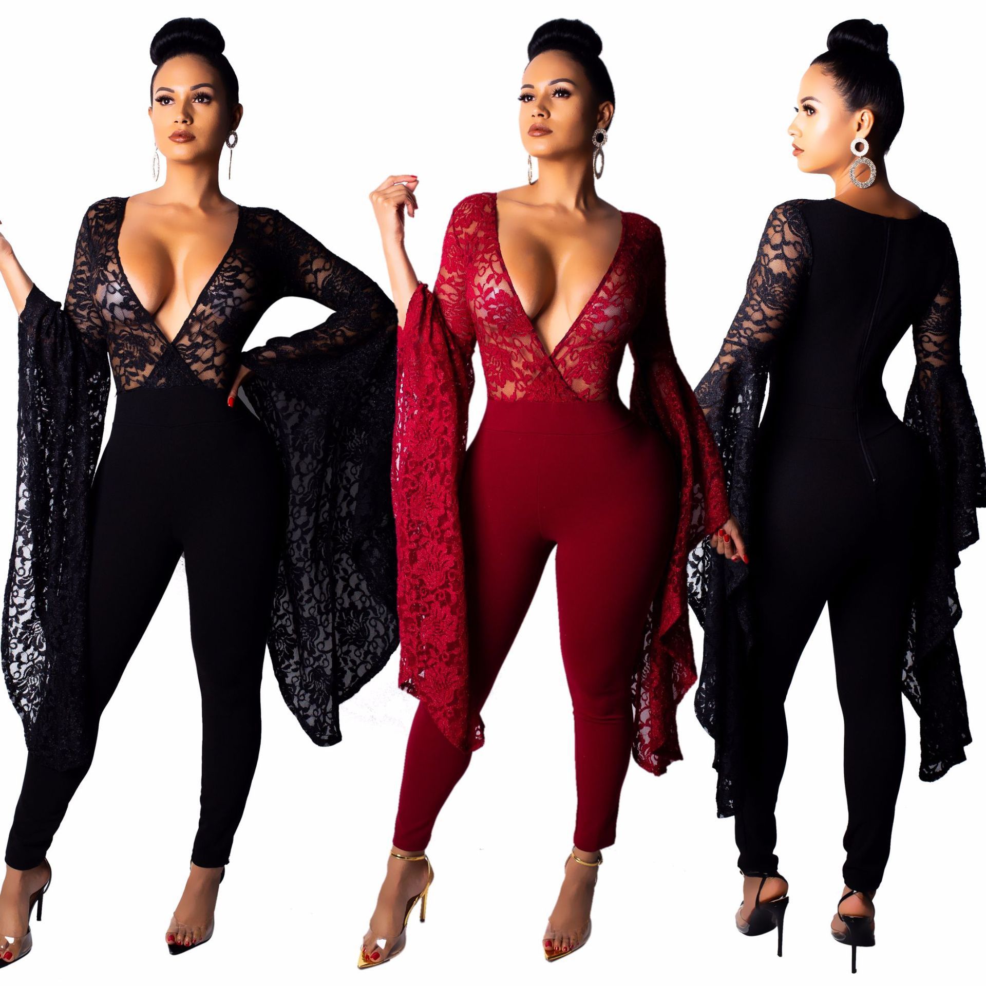 burgundy lace jumpsuit