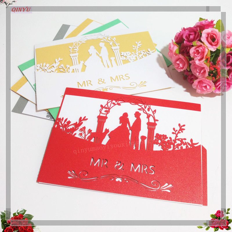 10 Gold Red White Laser Cut Wedding Invitations Card Elegant Lace