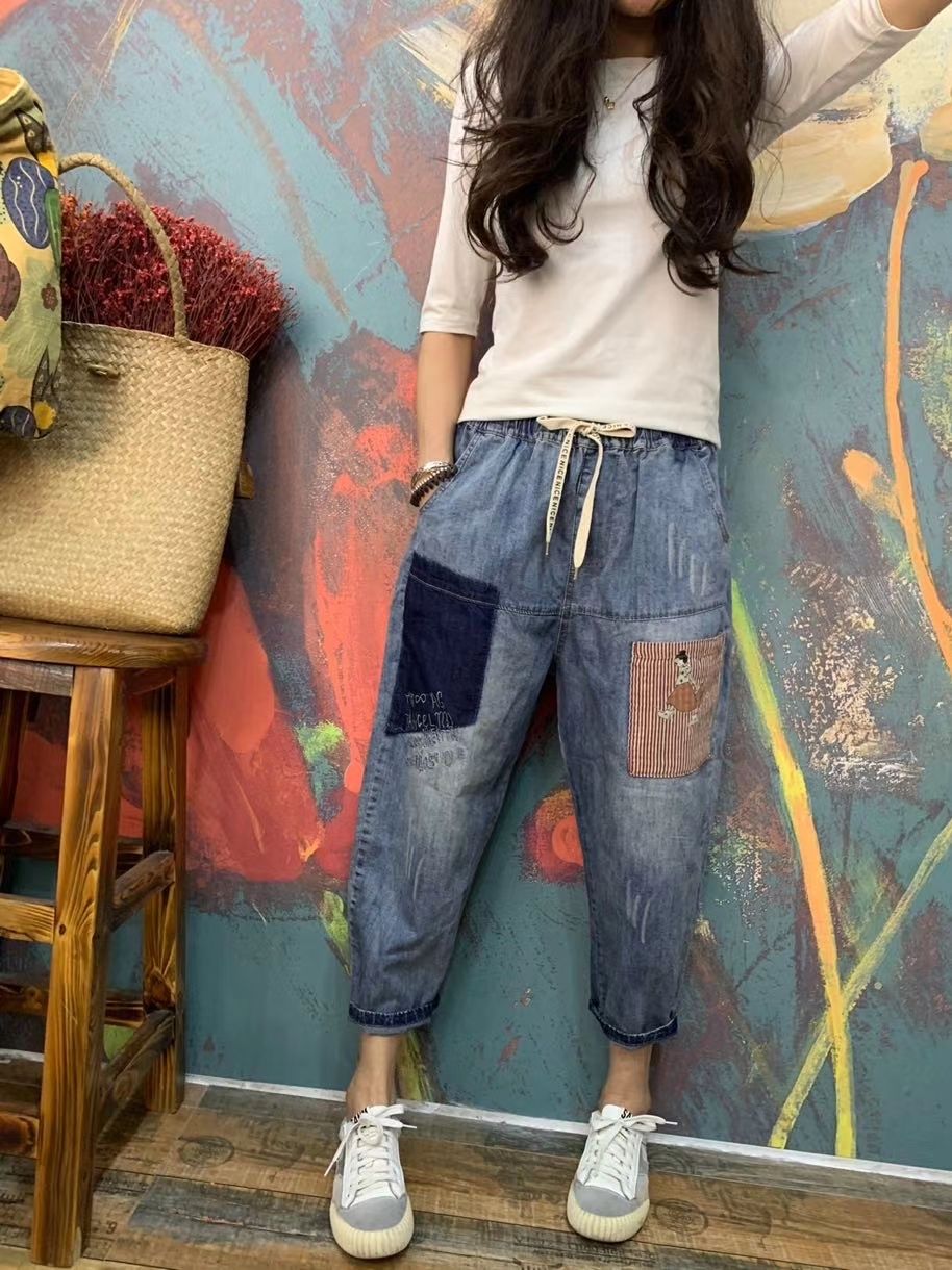 Compra Brillante Seda Azul Pegados Trozos De Tela Delgada Elástico De La  Cintura Harlan Mujer Pantalones Bk4816 Barato | Entrega Rápida Y Calidad |  Es.Dhgate