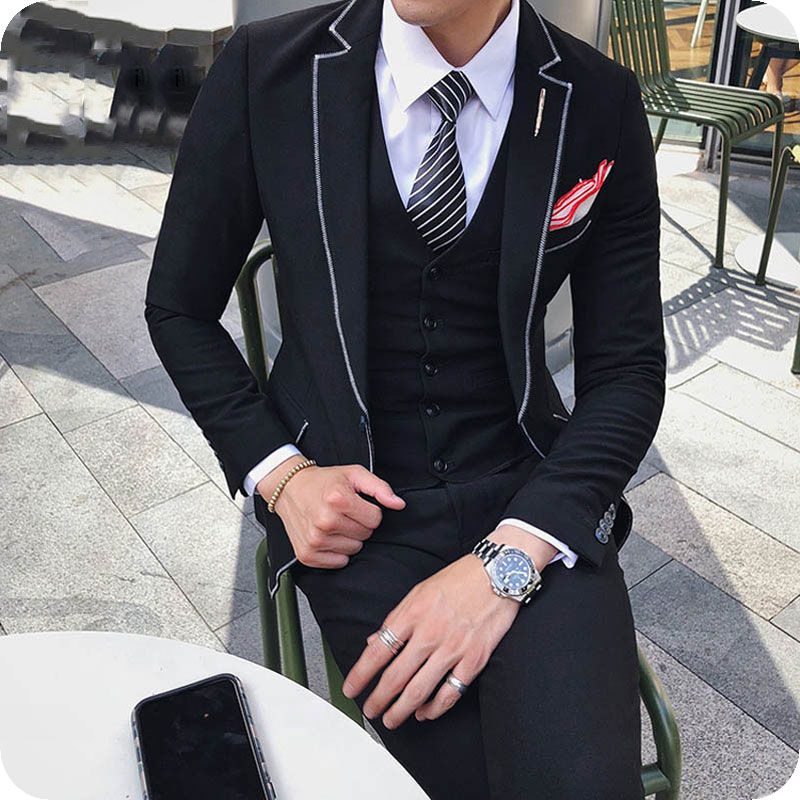 Compra Trajes De Los Hombres Negro Para El Prom Smoking Del Novio Capa +  Pantalones + Chaleco Gris Terno Masculino Traje Azul Homme Padrinos De  Equipos Trajes Para Hombre Barato | Entrega
