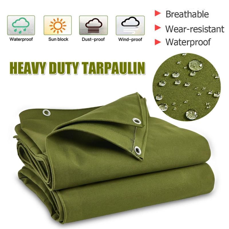 2021 Large Heavy Duty Army Green Canvas Tarp Tarpaulin Sunshade Sun