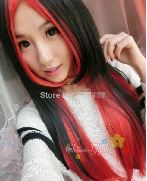 Free Shippin Long Bongs Gothic Black Red Sexy Layered Straight