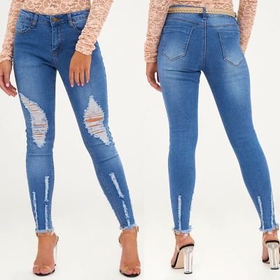 Compra Venta Caliente Mujer Jeans Pantalones De Color Azul Claro Pancil  Cintura Media Slim Hole Jeans De Mezclilla Pantalones Elásticos Casuales  Pantalones Vaqueros Para Mujeres # 6376 Barato | Entrega Rápida Y