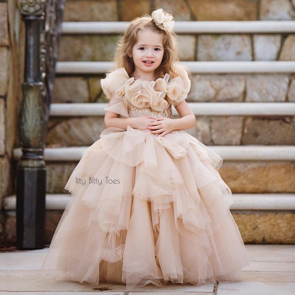 champagne sequin flower girl dress