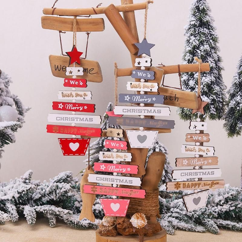 Multi Colors Christmas New Year Wooden Tree Pendants Ornaments
