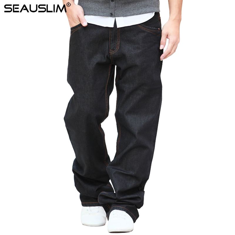 SEAUSLIM Black Baggy Jeans Men 2017 