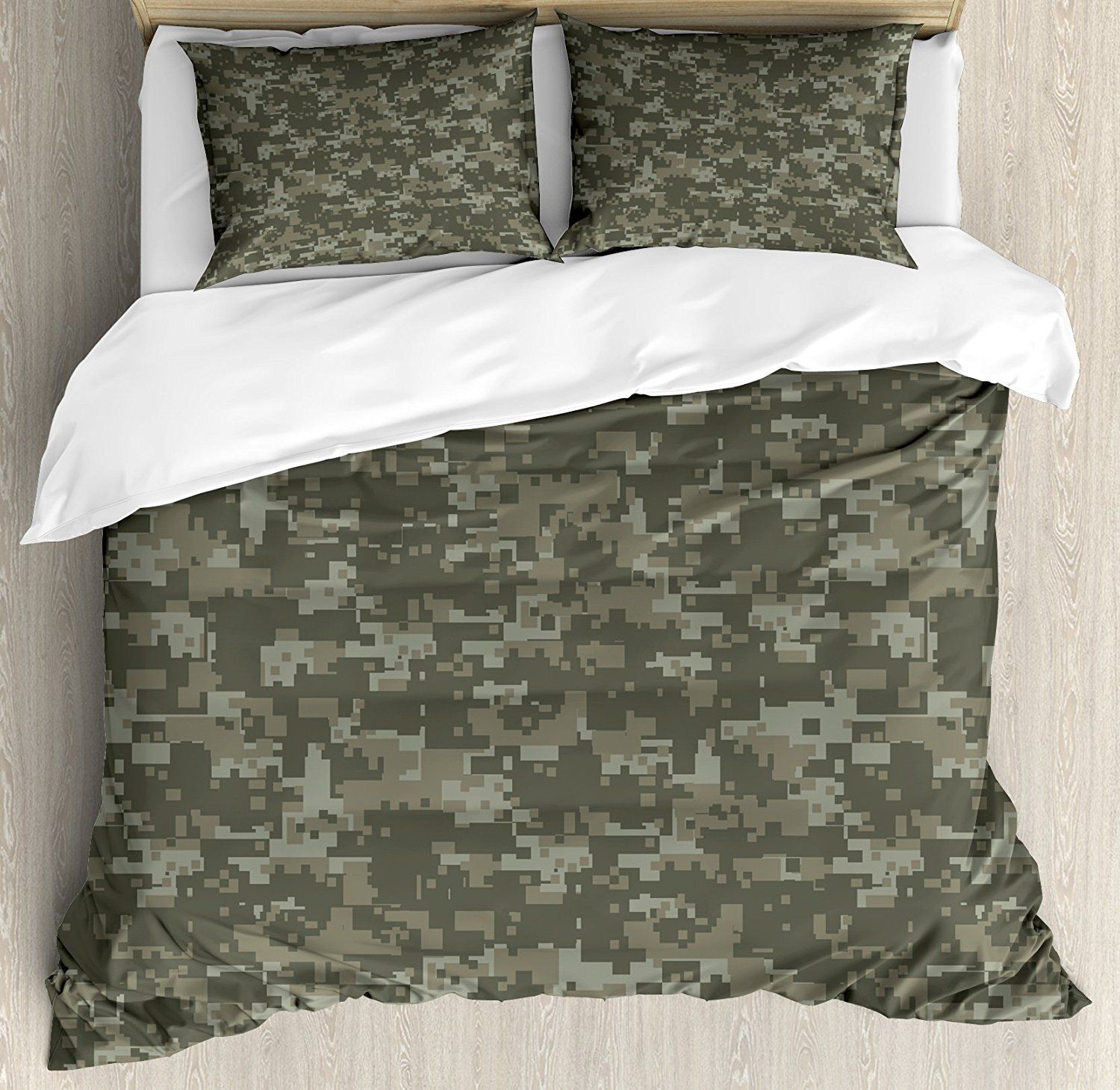 Camouflage Duvet Cover Set Monochrome Military Attire Pattern
