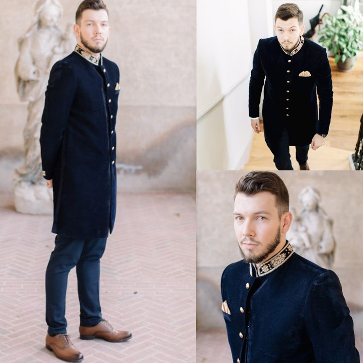 Handsome Mens Designer Jackets Coat Slim Fit Embroidery Lapel Groom