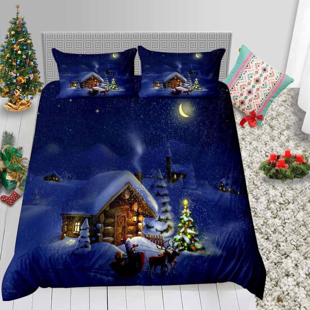 Snow Cabin Bedding Set Santa Claus Cartoon 3d Duvet Cover