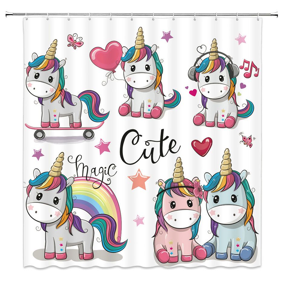 Acheter Pas Cher Dessin Anime Mignon Licorne Couleur Rideaux De Douche Enfant Bebe Salle De Bains Decor Impermeable Polyester Tissu Maison Bain Rideau De Douche Ensemble Du 9 18 Fr Dhgate