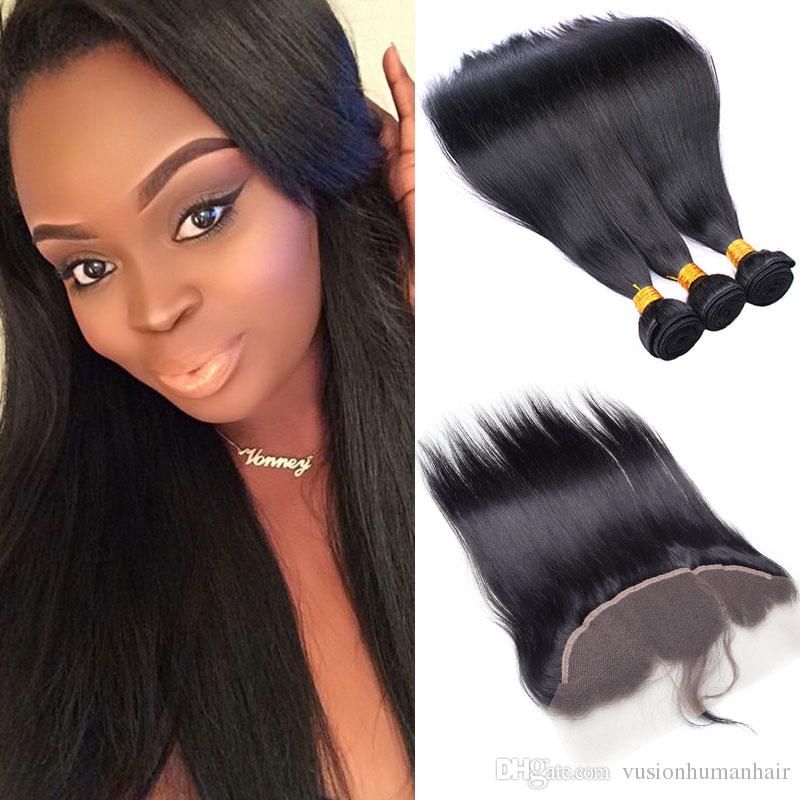 Cheap Virgin Brazilian Hair 3 Bundles With Lace Frontal Natural Black Kinky Straight Weave Hair Extensions Styles For Wholesale Brazilian Hair Weave