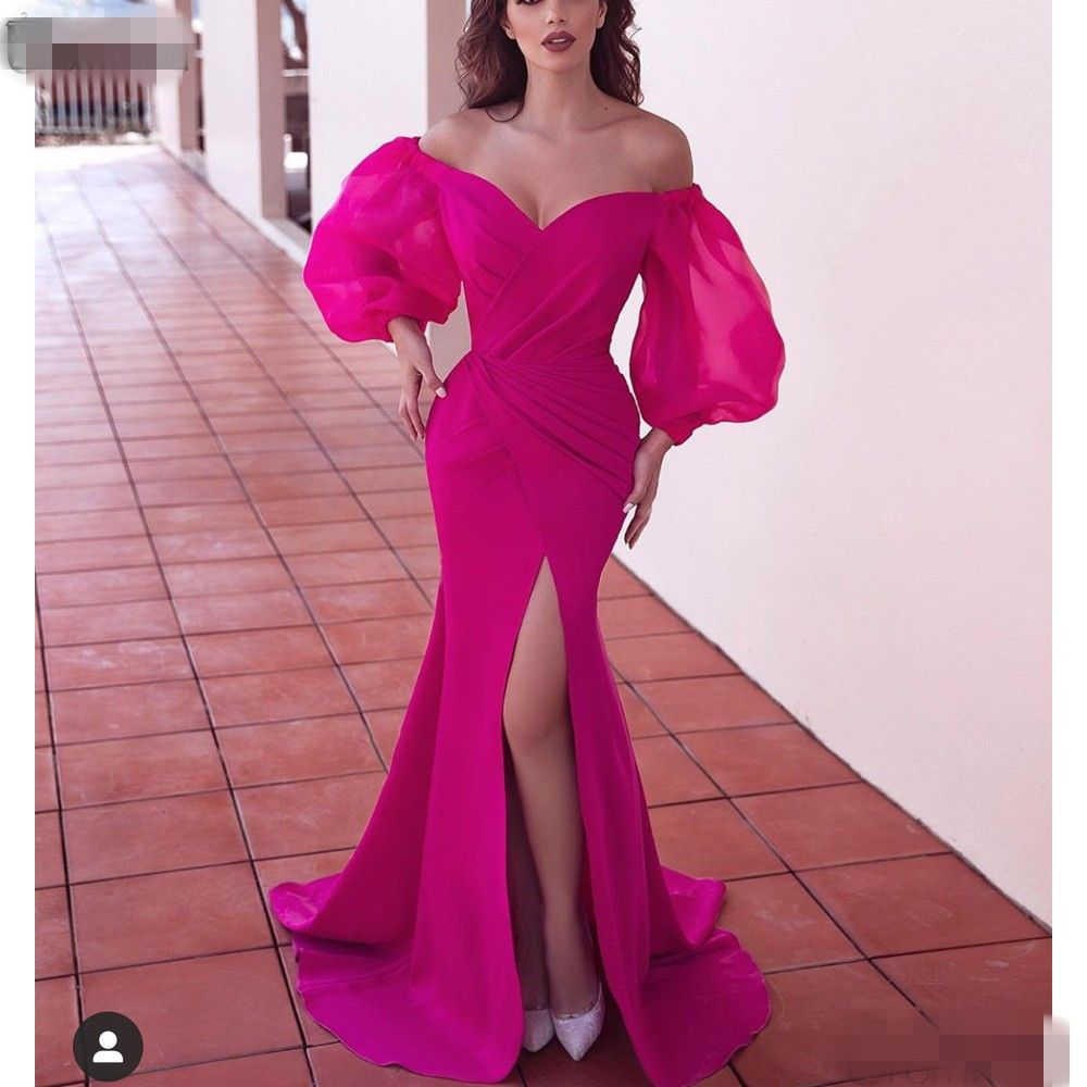 Acquistare Abendkleider Partito Convenzionale Prom Abito Fucsia Dubai  Maniche Lunghe Sera Della Sirena Abiti Lato Sexy Elegante Fessura Musulmani  Abiti Da Sera 2020 Economico | Consegna Veloce E Qualità | DHgate Italy