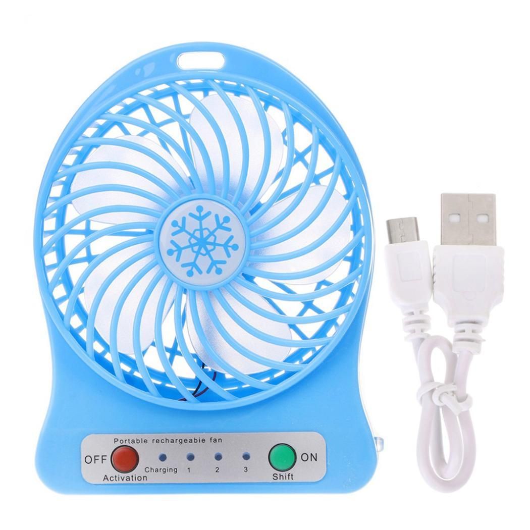Air Cooling Fan USB Mini Double Fan Air Cooler Rechargeable Portable Cooling Table Desktop Fan for Home Office Color : Blue Black