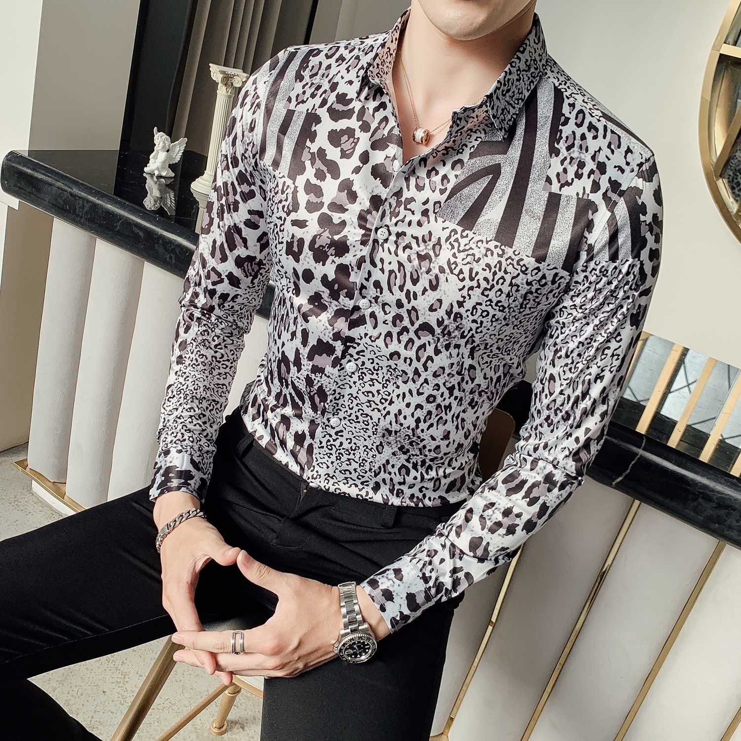 leopard dress shirt for mens