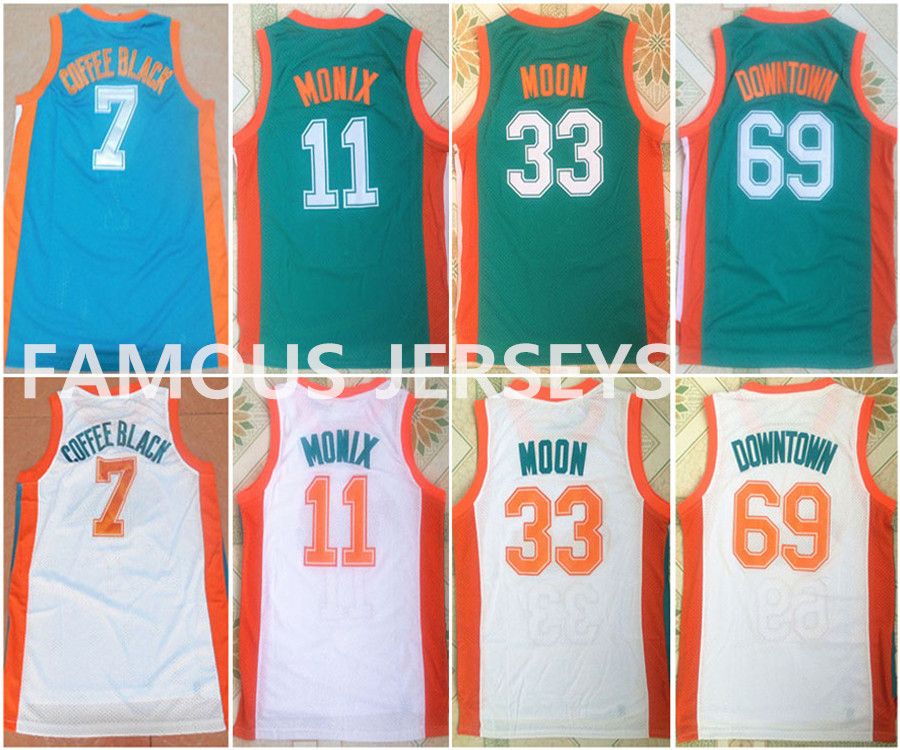 TAMBOR Flint Tropics Jackie Moon #33 Green Coffee Black #7 White Basketball Jersey Stitched Letters and Numbers 