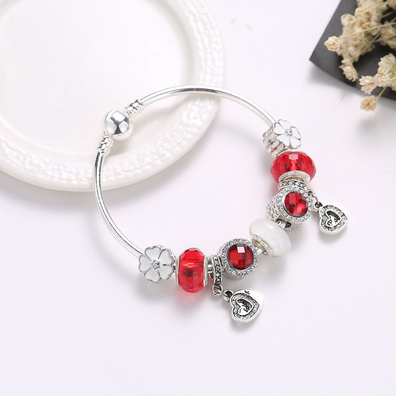 Compre Al Por Mayor Pulseras Pandora Charm Color De Plata Para Las Mujeres  Clave Azul Cristalino Del Corazón De Perlas Pulseras Pulseras DIY Joyería A  7,03 € Del Hanlu11 | Es.Dhgate.Com