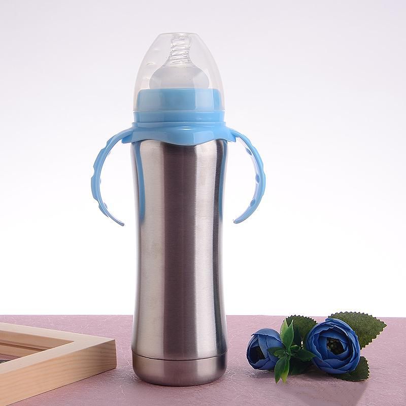 8oz Baby Bottle Nursing Stainless Steel Water Bottles Insulated Infant Milk Feeder With Silicone