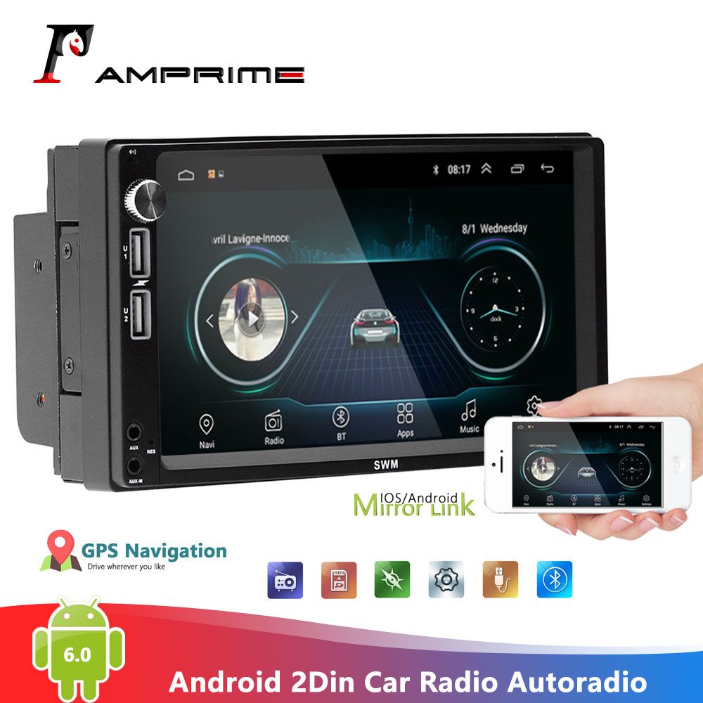 Android 6.0 Car Radio WiFi 2Din 7/" HD GPS Navi Car Stereo MP5 Player FM Radio
