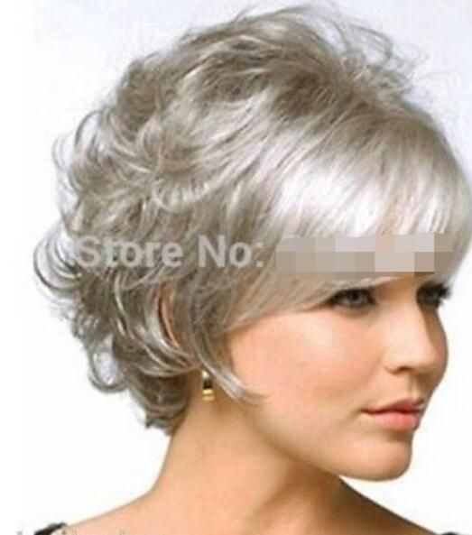 Free Shippin Beautiful Women Curly Hair Short Wig Gray Cosplay Women Full Wigs Wearing Synthetic Wigs Full Lace Remy Wigs From Dingyingying8889