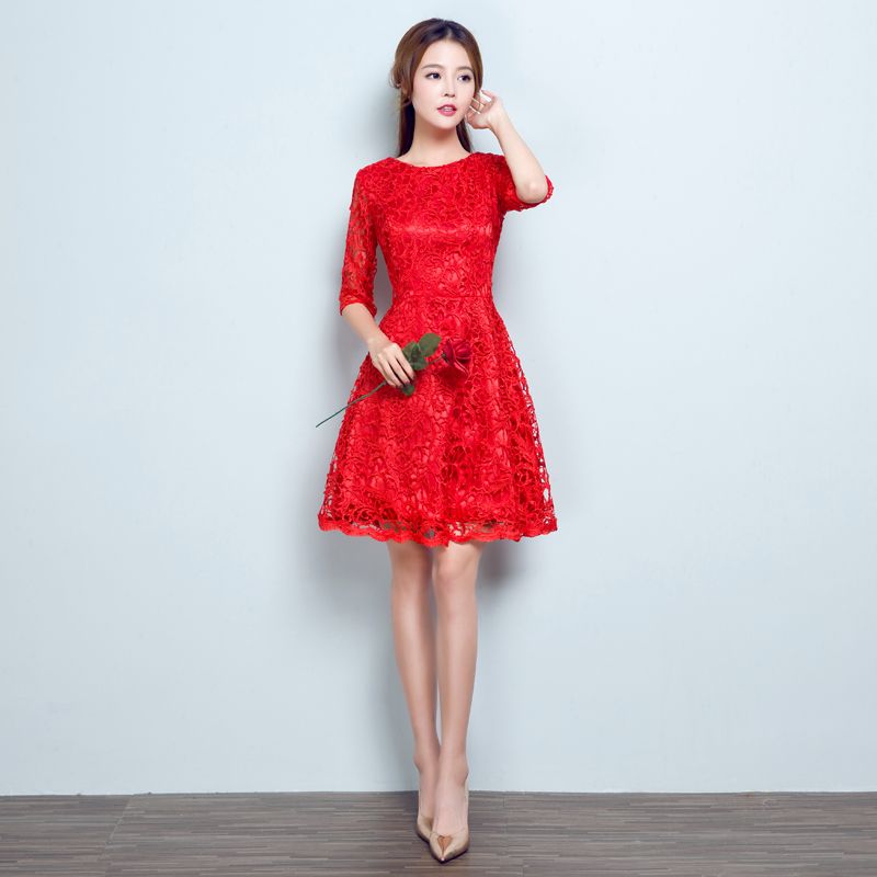 Compra Alta Calidad Rojo Banquetes Rosa Vestidos De Noche Formales Para El  Partido De Encaje A Corto Tostadas Novia Una Línea De Vestidos De Baile  Vestidos DH10 Barato | Entrega Rápida Y