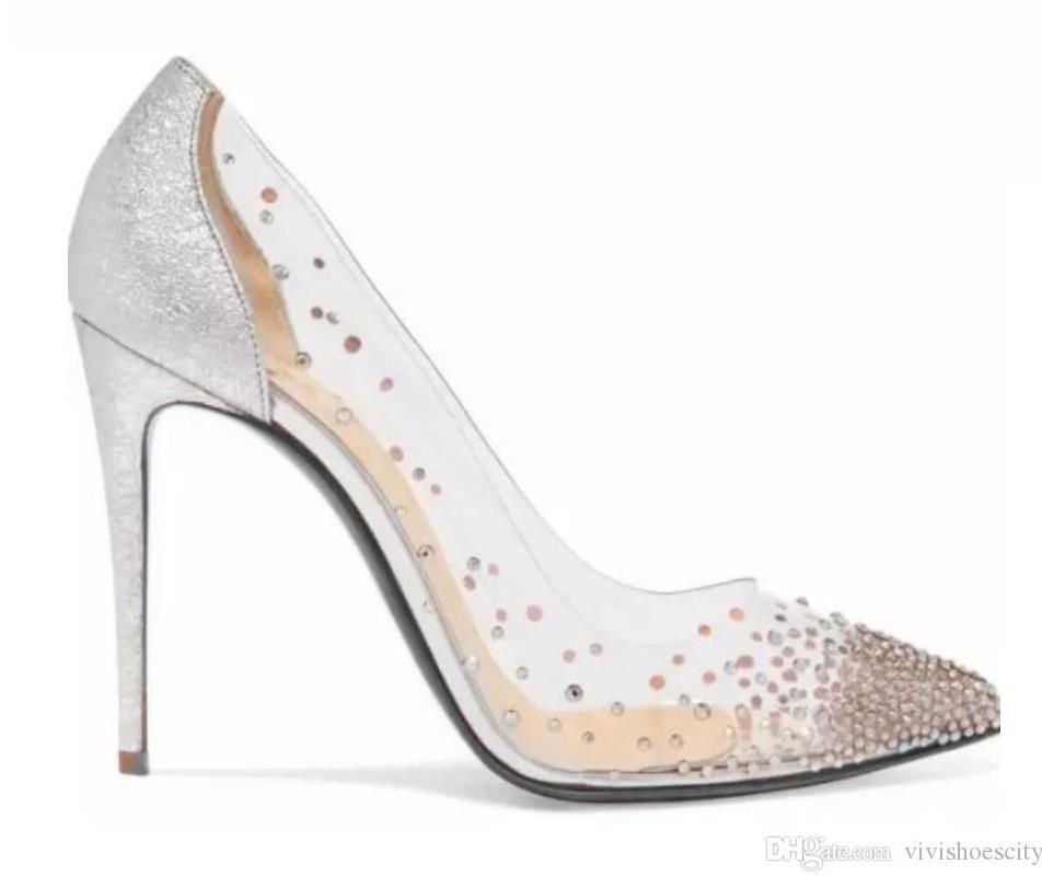 clear wedding shoes with rhinestones